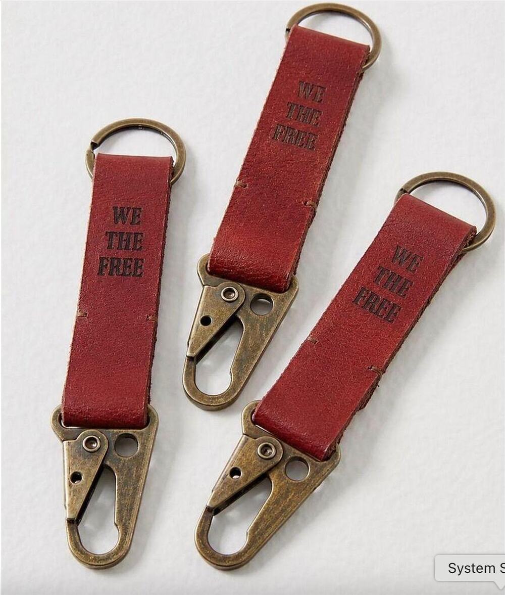 Free People Burgundy "We The Free" Hooked Leather Key Keychain And Metal Clip